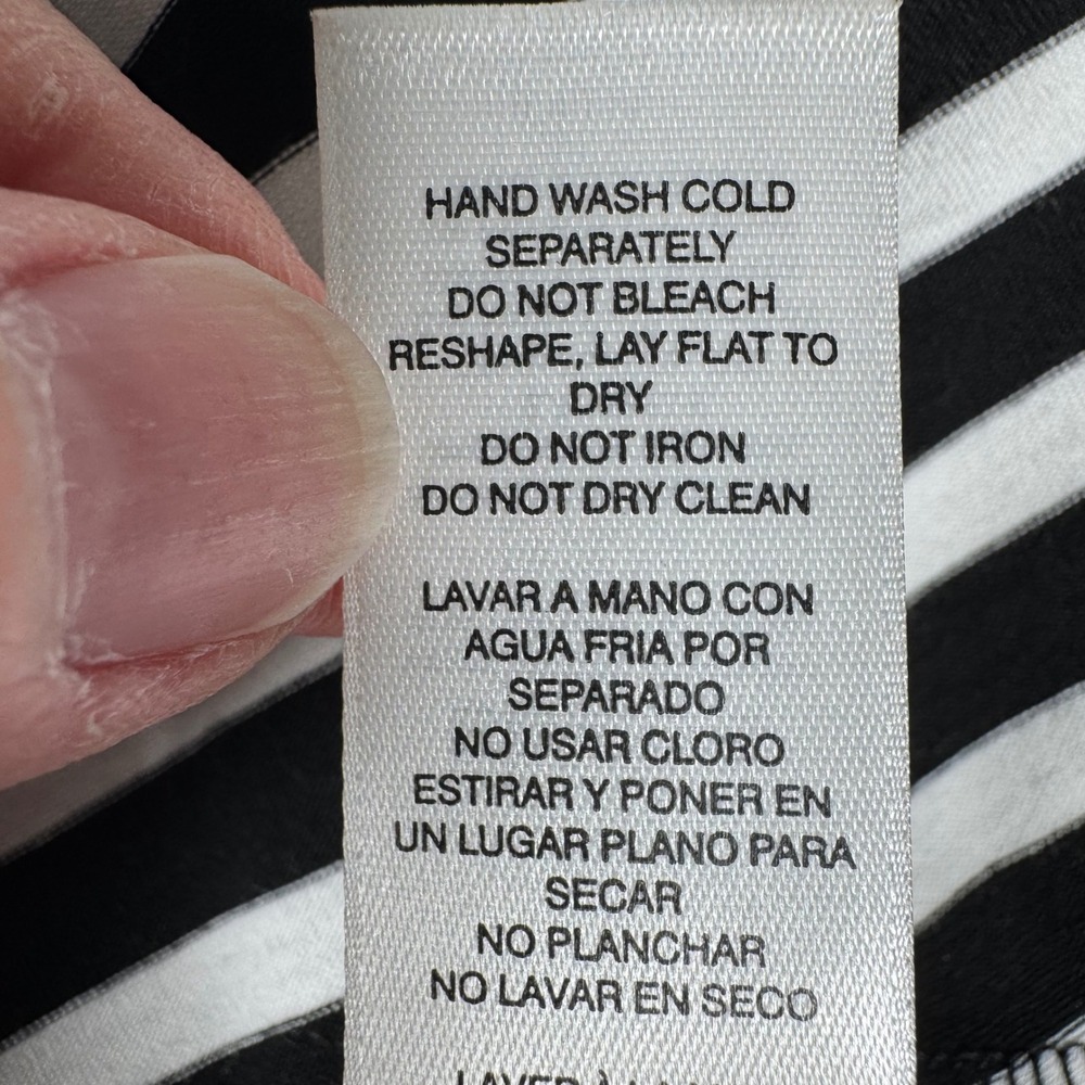 Chicos Striped Asymmetric Handkerchief Hem Midi Skirt Black White Size 1 M - Picture 6 of 9